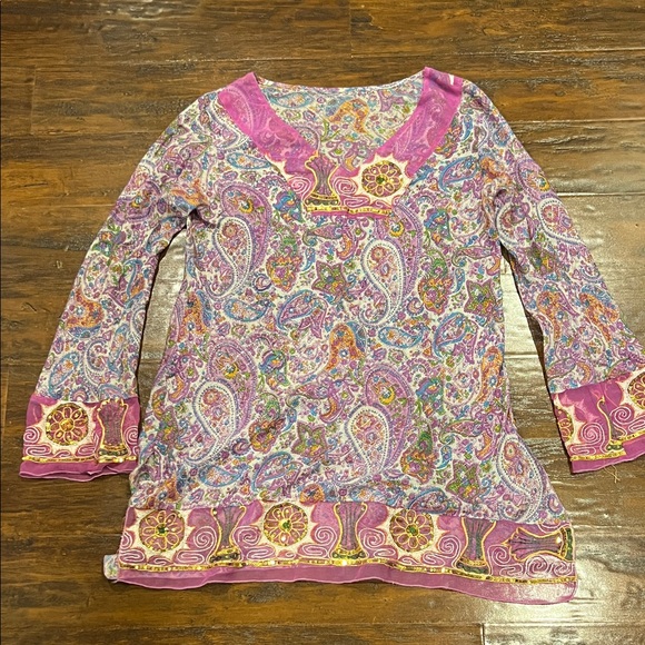 Made in Nepal 100% Cotton Colorful Paisley Short Kurta Tunic Size L/XL - Picture 3 of 11